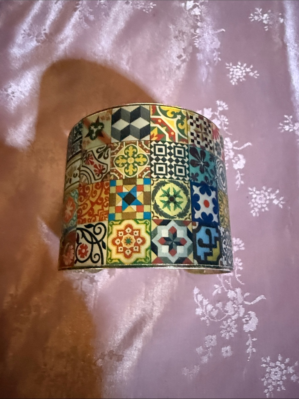 Multicolor Mosaic Tile Pattern cuff bracelet